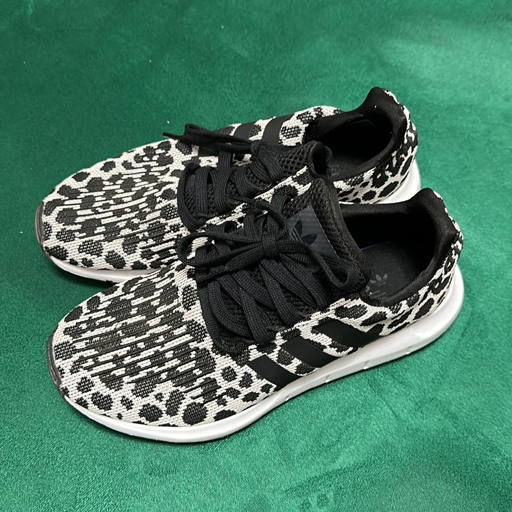 Adidas Black and White Leopard Print Sneakers